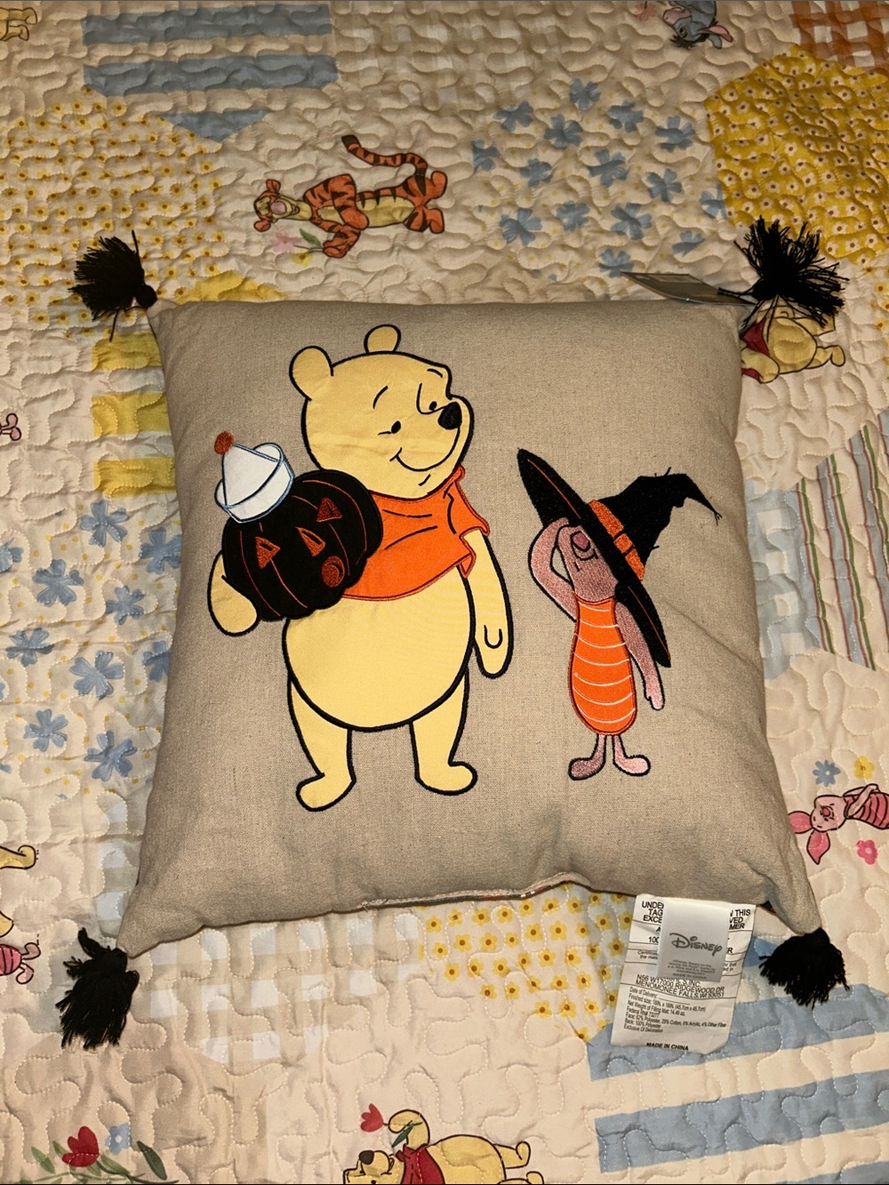 Winnie the Pooh & Friends Halloween Accent Pillow - Beige, Orange, Black